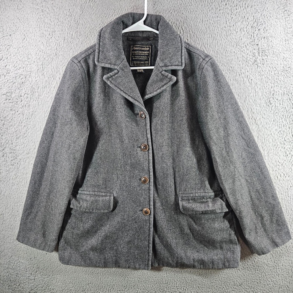 Abercrombie Mens Grey Wool Blend Plaid Lined Coat Jacket Made in Italy Sz L Y2K